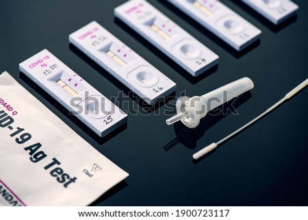 Rapid kits  of Covid-19 Ag test seen on a table during COVID-19  testing. Royalty-Free Stock Photo #1900723117