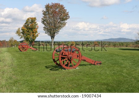 Revolutionary War Cannons against Autumn background in Saratoga National park Royalty-Free Stock Photo #19007434