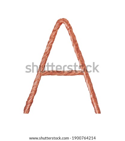 Letter A made of copper wire  isolated on white background