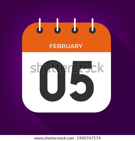 February day 5. Number five on a white paper with orange color border on purple background vector.