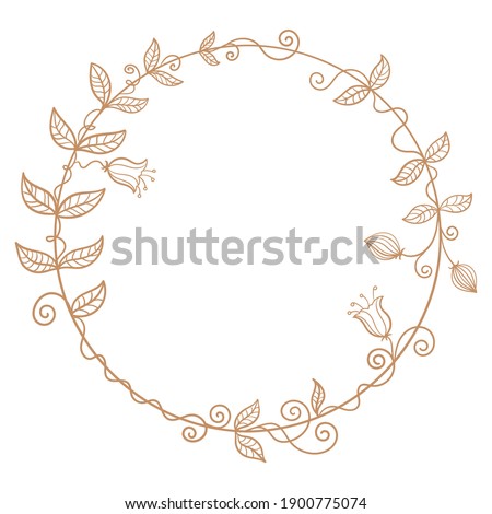 Beautiful plant frame for your design. Twine plant. Bunion. Wedding invitation or beauty industry frame.Stock illustration isolated on white background. Buds leaves and petals.Delicate tones.
