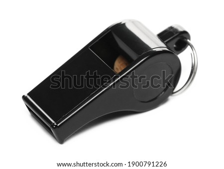 Black sports whistle isolated on white background