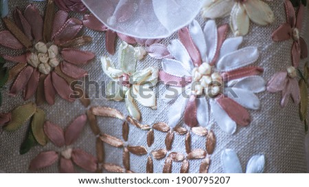 floral knitted tablecloth close up