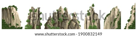 Mountains vector elements. Rocks, hills, stones, isolated on white background. Asian landscape. Cartoon illustration. Royalty-Free Stock Photo #1900832149