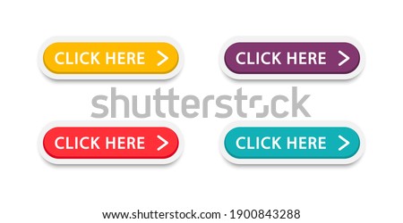 Click here button with arrow pointer clicking icon. Click here vector web button. Web button with action of arrow pointer. Click here, UI button concept. Vector illustration Royalty-Free Stock Photo #1900843288