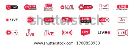 Live streaming icon set. Live broadcasting buttons and symbols. Set of online stream icons. Live stream logo. Social media. Vector illustration. Royalty-Free Stock Photo #1900858933