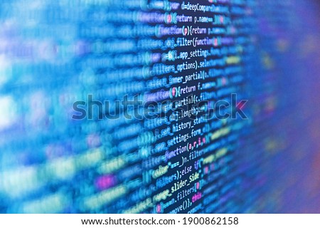 Modern application Source abstract algorithm concept. Web programming and bracket technology background. Web developer HTML code with CSS on screen. Abstract source code background