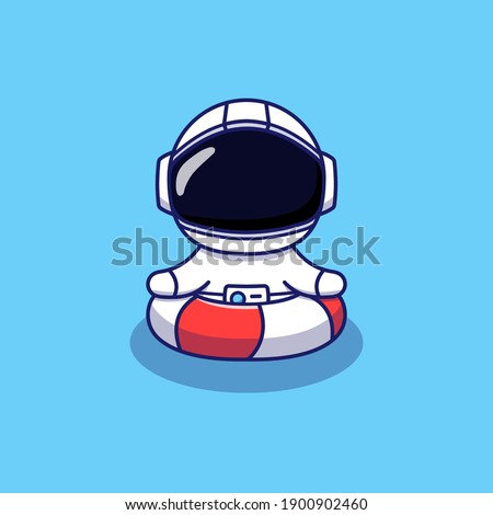 Cute astronaut swimming with rubber ring