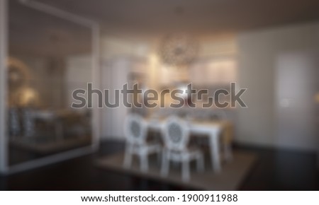 Defocused and Blurr Photo of Modern Minimalist Dining Room Interior Design