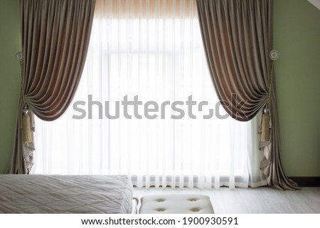 interior bedroom with bed and curtains