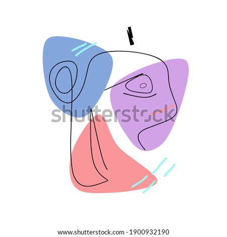 Abstract one continuous face line. Contemporary image in modern cubism style. Modern illustration vector.