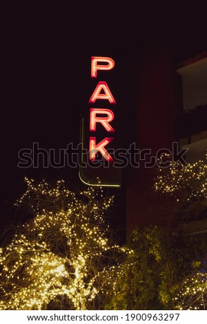 Neon Parking Sign for parking garage at night