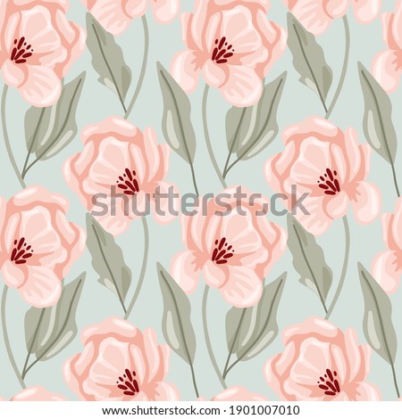 Pastel peony seamless pattern. Hand drawn elegance boho style botanical background, flowers and leaves soft colors, modern vector decor textile, wrapping paper, wallpaper. Floral texture print fabric Royalty-Free Stock Photo #1901007010