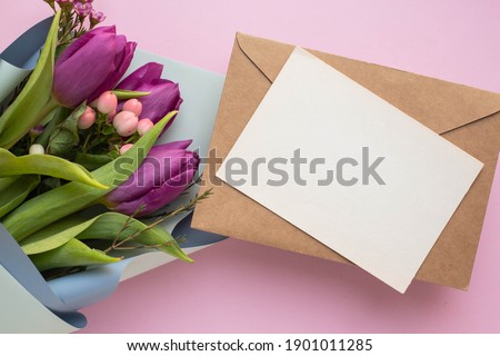 invitation card with bouquet with  tulips,card mockup