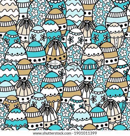 Abstract vector seamless pattern with hand painted colorful eggs in vintage style. Hand drawn in pastel colors doodle elements collected in spring Easter cute print