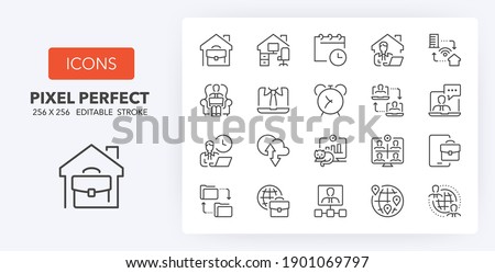 Remote working, business concepts. Thin line icon set. Outline symbol collection. Editable vector stroke. 256x256 Pixel Perfect scalable to 128px, 64px... Royalty-Free Stock Photo #1901069797