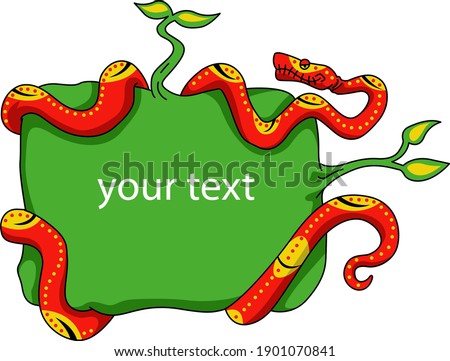 Nameplate illustration, Snake wrapped around a leaf, Vector.