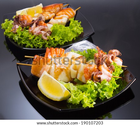 Japan Plate of Shish Kebab from sea food
