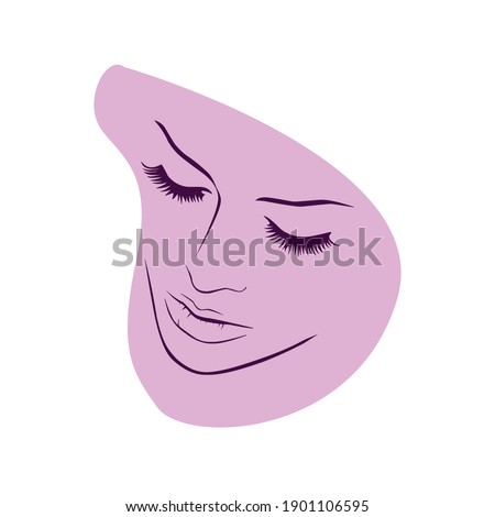 professional hand drawing girl face purple color abstract vector illustration