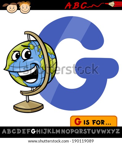 Cartoon Vector Illustration of Capital Letter G from Alphabet with Globe for Children Education