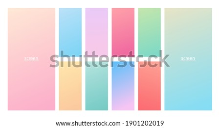 Soft pastel gradient smooth and vibrant color background set for devices, pc and modern smartphone screen soft pastel color backgrounds vector ux and ui design illustration isolated on white. Royalty-Free Stock Photo #1901202019