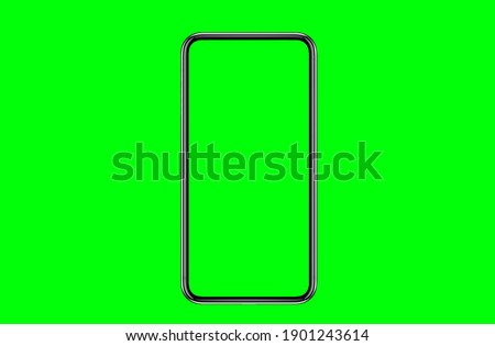The shape of a modern mobile smartphone Designed to have a thin edge. green screen background - Clipping Path.