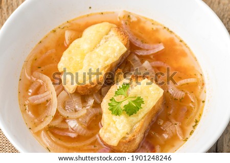 closeup of a french onion soup