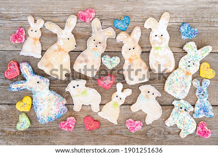 Traditional easter cookies on a wooden background. 
