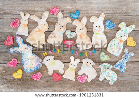 Traditional easter cookies on a wooden background. 