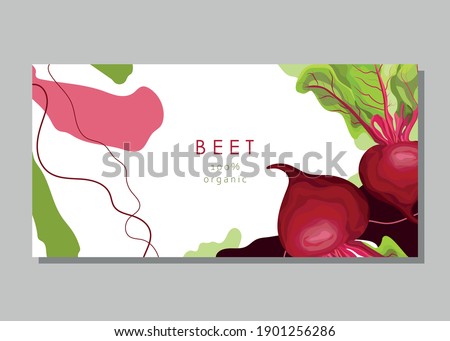 Stylized beetroot on an abstract background. Red beet. Banner, poster, wrapping paper, sticker, print, modern textile design. Vector illustration.  Royalty-Free Stock Photo #1901256286
