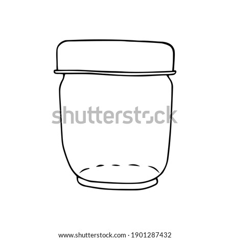 A Black hand drawing vector illustration of a glass empty jar with a lid isolated on a white background