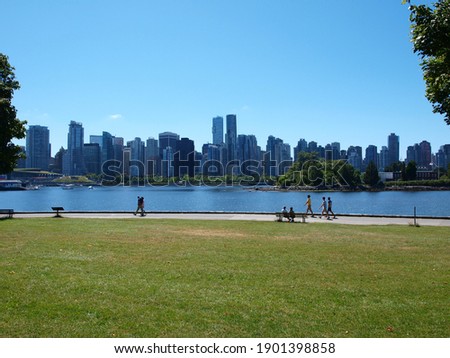 Vancouver skyline from the sea wall Stanley park