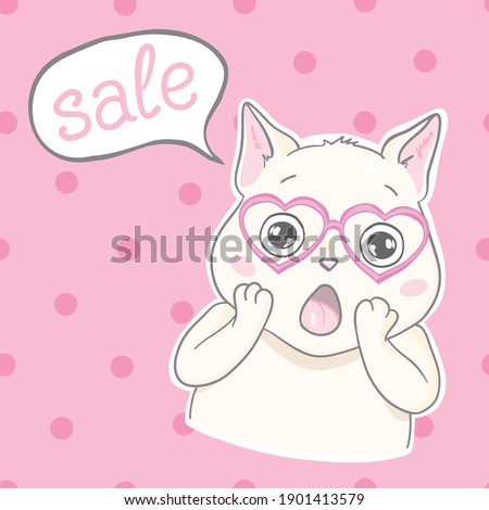 Cartoon cute cat and selling text illustration