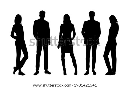 Vector silhouettes of  men and a women, a group of standing  business people, black  color isolated on white background Royalty-Free Stock Photo #1901421541