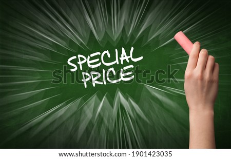 Hand drawing SPECIAL PRICE inscription with white chalk on blackboard, online shopping concept