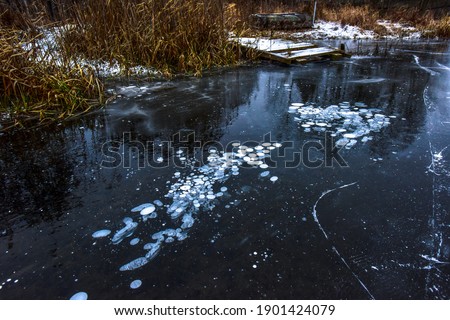 Winter ice village river for skates