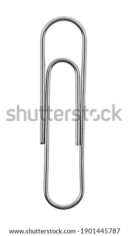 Silver paper clip isolated on a white background, top view. Royalty-Free Stock Photo #1901445787