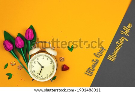 Ultimate gray anf illuminate yellow colors of the year 2021 background, spring theme, copy space. High quality photo
