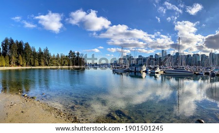 Beautiful sunny day in Stanley Park Vancouver. Marina view.