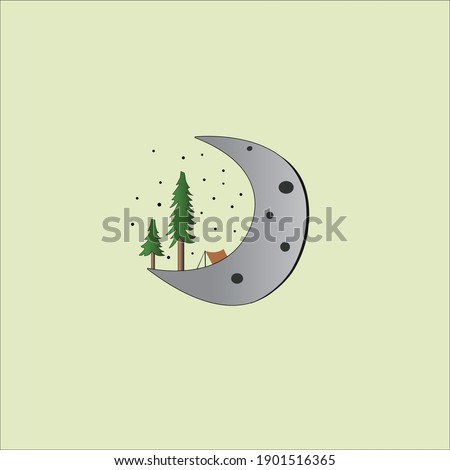 Moon art, moon design , tree art, moon lit night , new art, new illustration , Eid monn ,eid mubarak