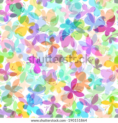 Seamless pattern of colored butterflies on white background. Vector illustration for your design.