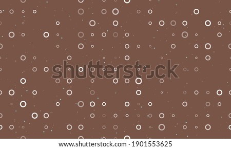 Seamless background pattern of evenly spaced white circle symbols of different sizes and opacity. Vector illustration on brown background with stars