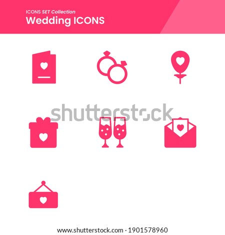 icon set of wedding invitation card, love, gift and many more. with solid style vector. suitable use for web app and pattern design.