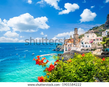 Landscape with Atrani town at famous amalfi coast, Italy Royalty-Free Stock Photo #1901584222