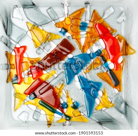 Abstract composition made of colored glass by fusing technology. stained glass.