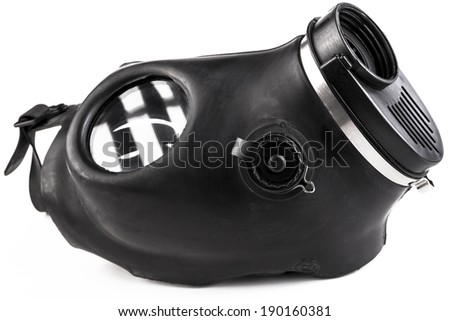 Black gas mask side view  isolated on white background