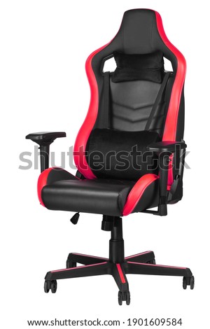 Computer chair for PC gamers isolated on white background. PC gaming chair. E-sport, tournament, championship. Sport design gaming chair with cushions
