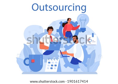 Outsourcing concept. Idea of teamwork and project delegation. Company development and business strategy. Vector illustration in cartoon style Royalty-Free Stock Photo #1901617414