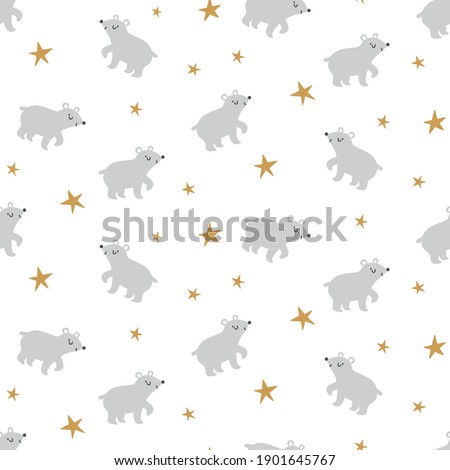 Vector seamless pattern with cute polar bears. Winter repeated texture with cartoon characters. Childish print with animals for kids fabric and wrapping paper.