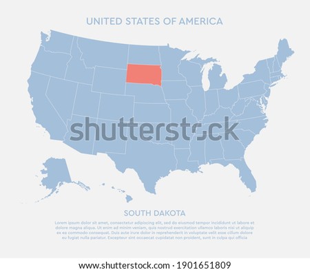 United states of America country - high detailed illustration map. Blank similar USA map isolated on white background. Vector template state South Dakota for website, cover, pattern, infographics.
